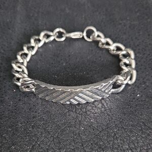 Silver-tone Men's Chain Bracelet with Textured Plate